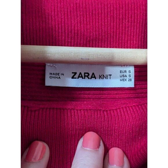 Zara Knit Pink Ribbed Knit Turtle Cowl Neck Sweater - Size Small - Picture 5 of 5
